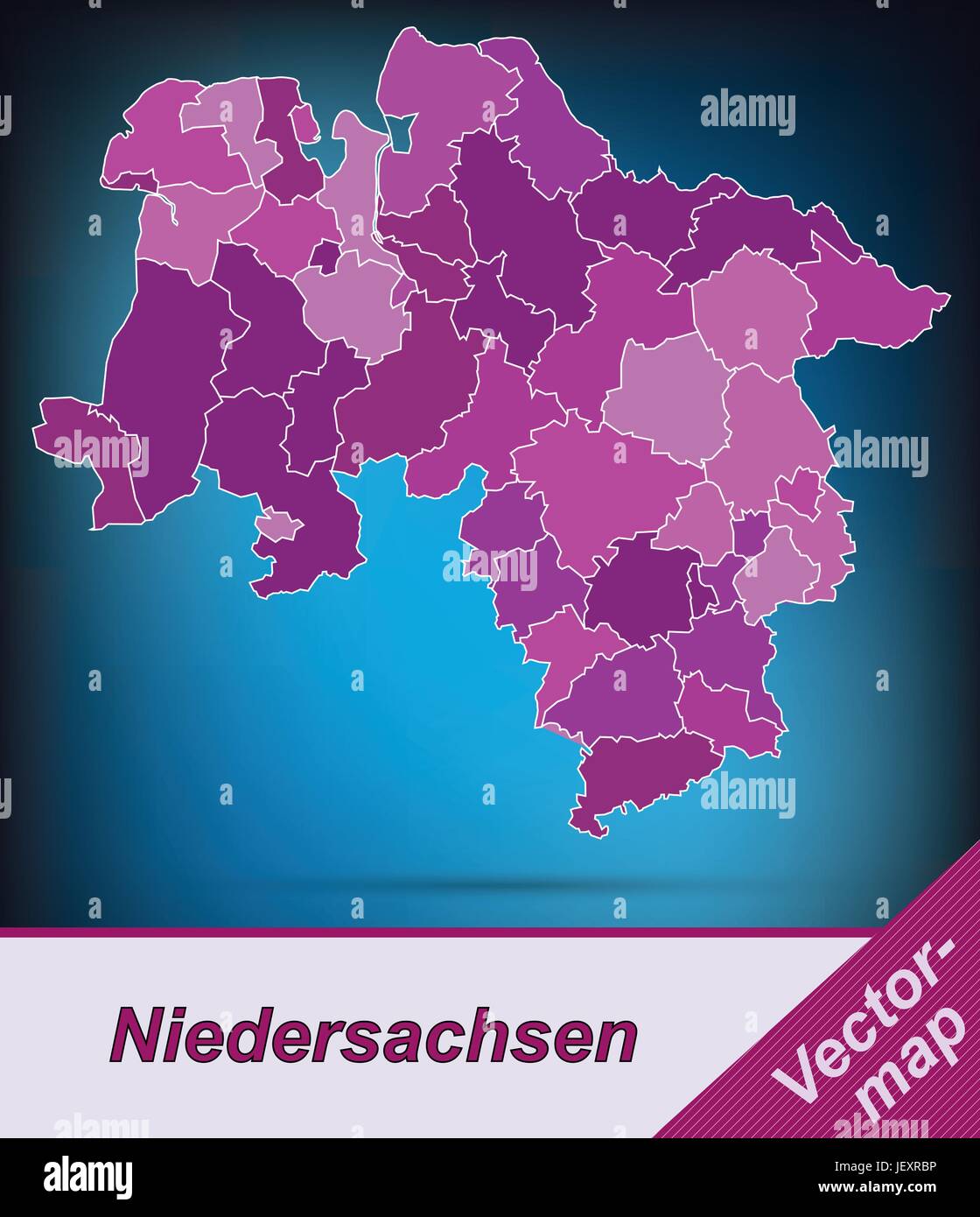 border map of lower saxony with borders in violet Stock Vector