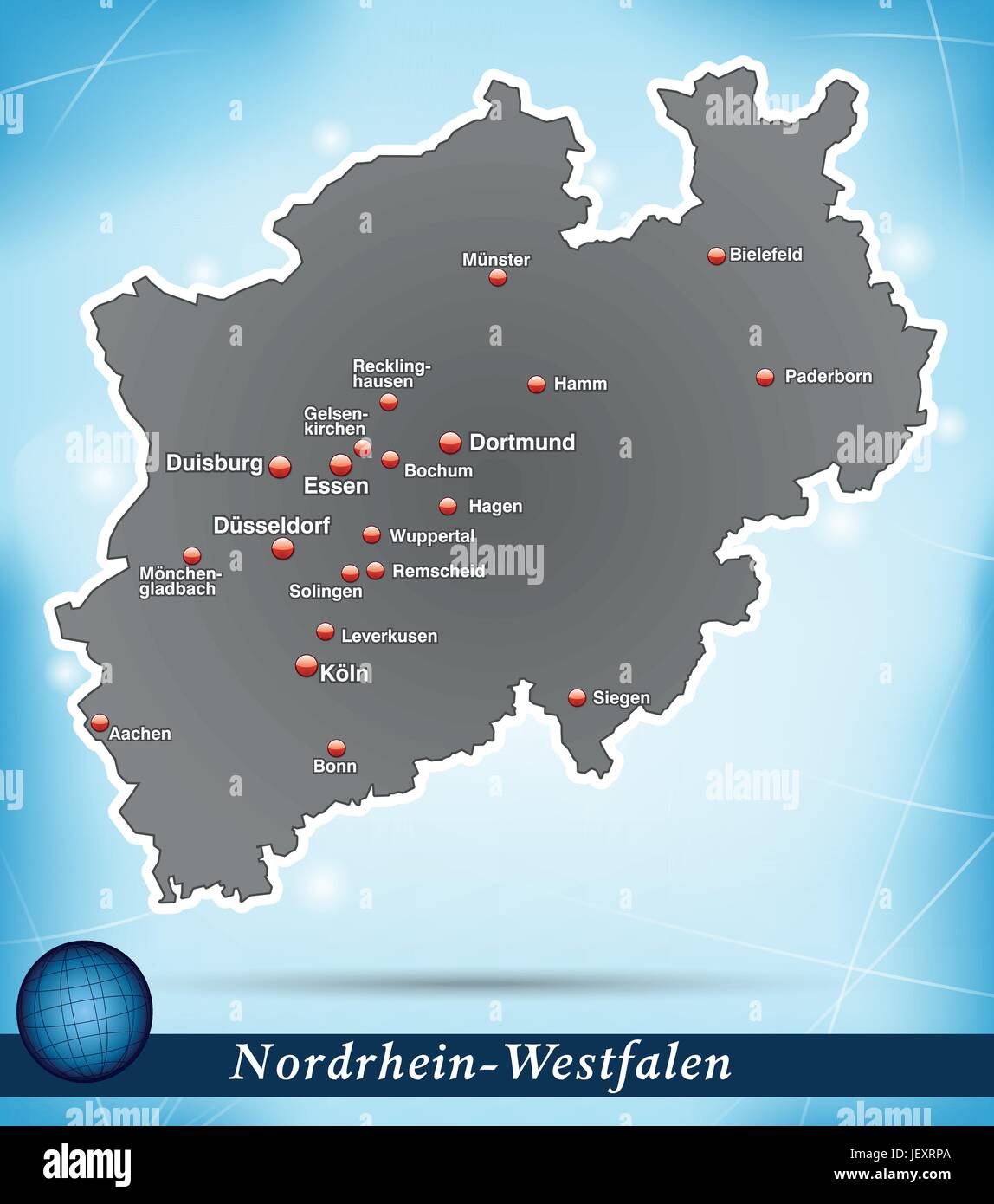 island map of north rhine-westphalia abstract background in blue Stock Vector