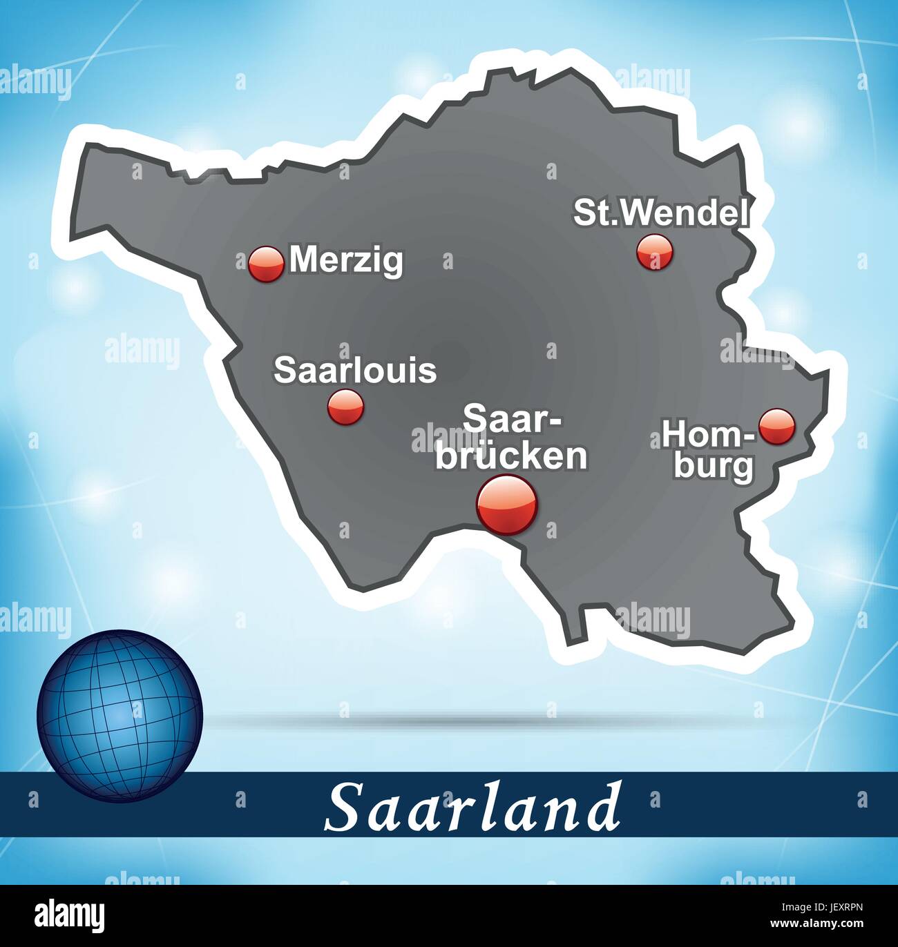 island map of saarland abstract background in blue Stock Vector