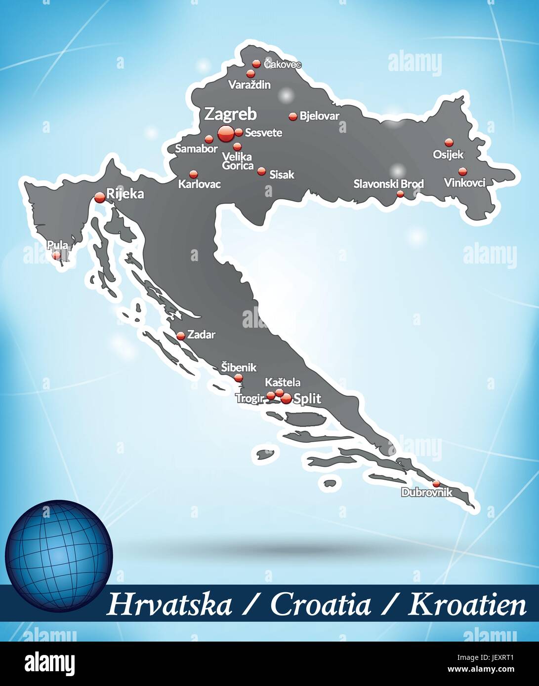 island map of croatia abstract background in blue Stock Vector