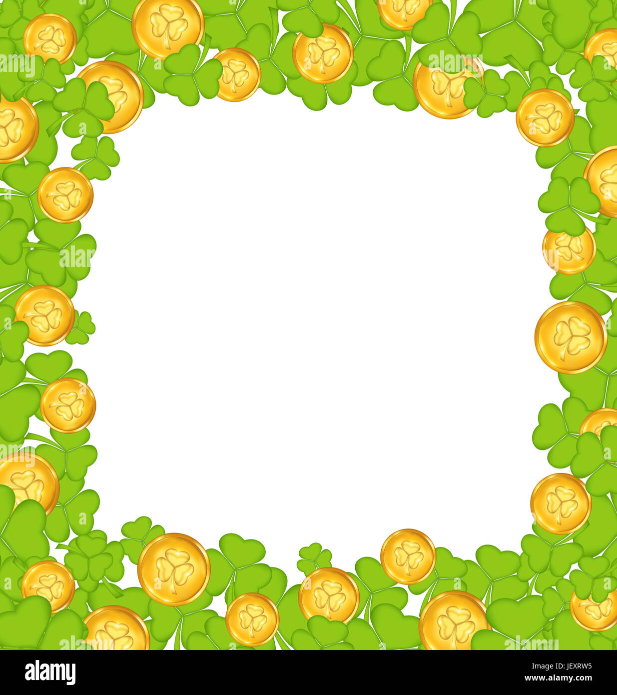 Illustration border with clovers and golden coins for St. Patrick's Day ...