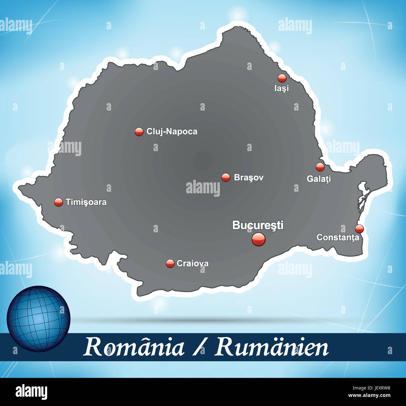 island map of romania abstract background in blue Stock Vector