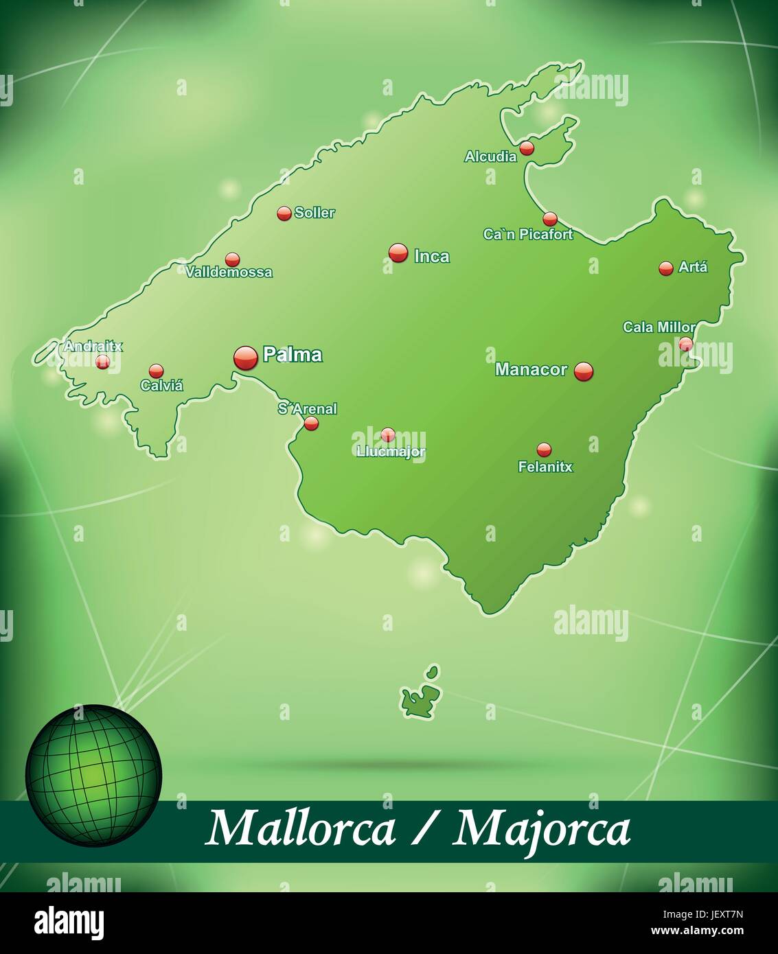 island map of mallorca abstract background in green Stock Vector