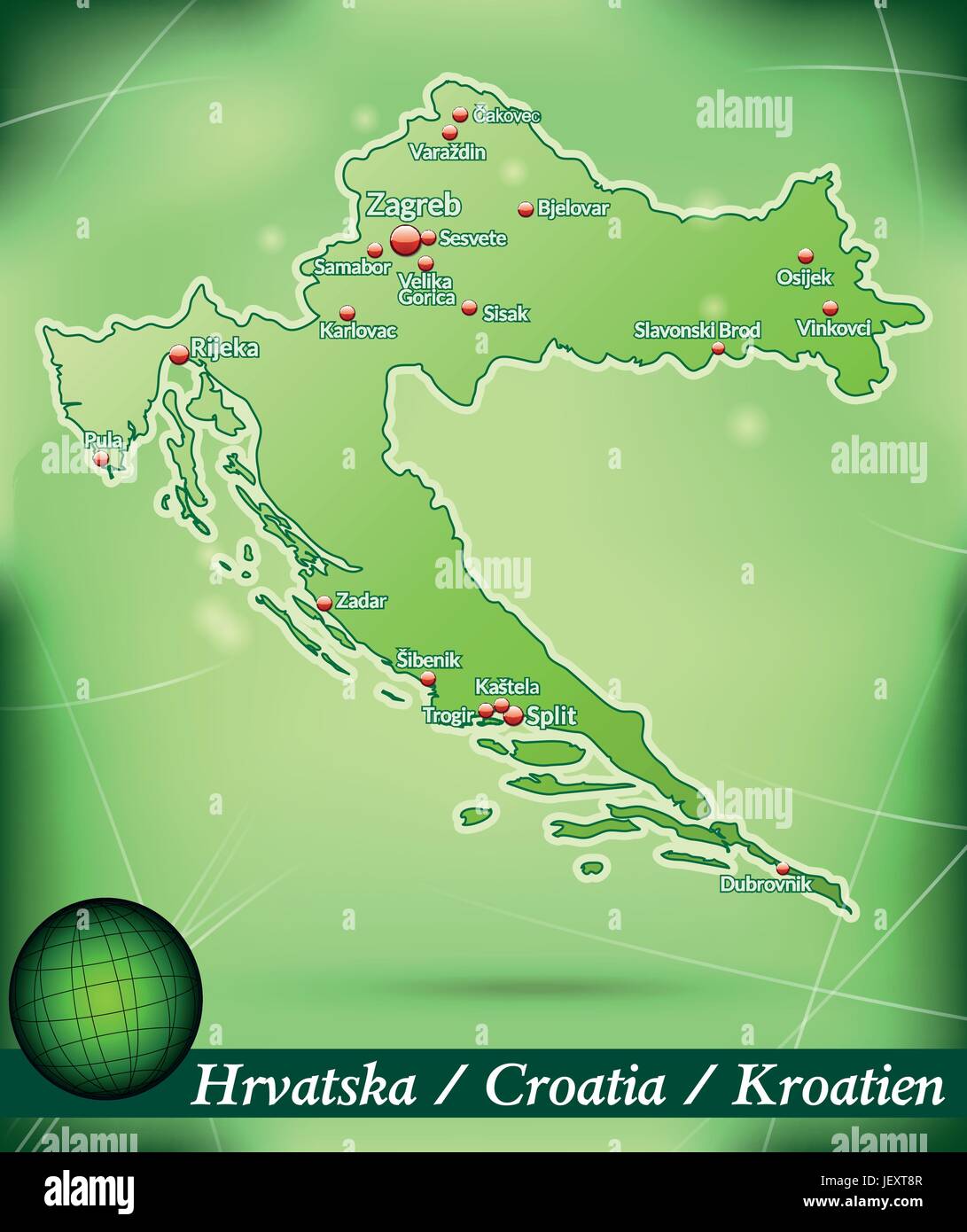 island map of croatia abstract background in green Stock Vector