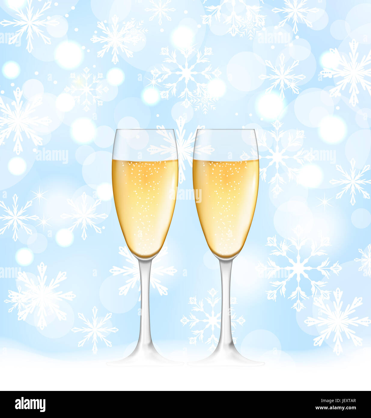 Illustration Snowflakes Elegance Background with Glasses of Champagne