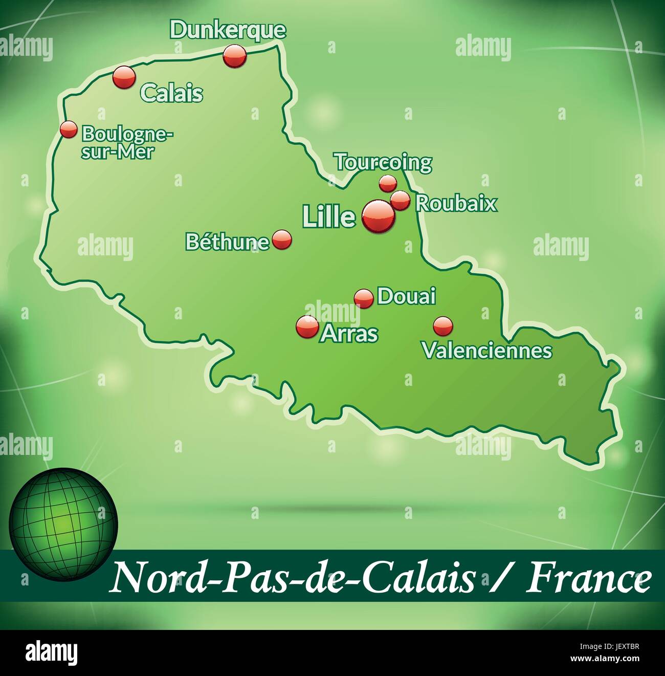 island map of nord-pas-de-calais abstract background in green Stock Vector