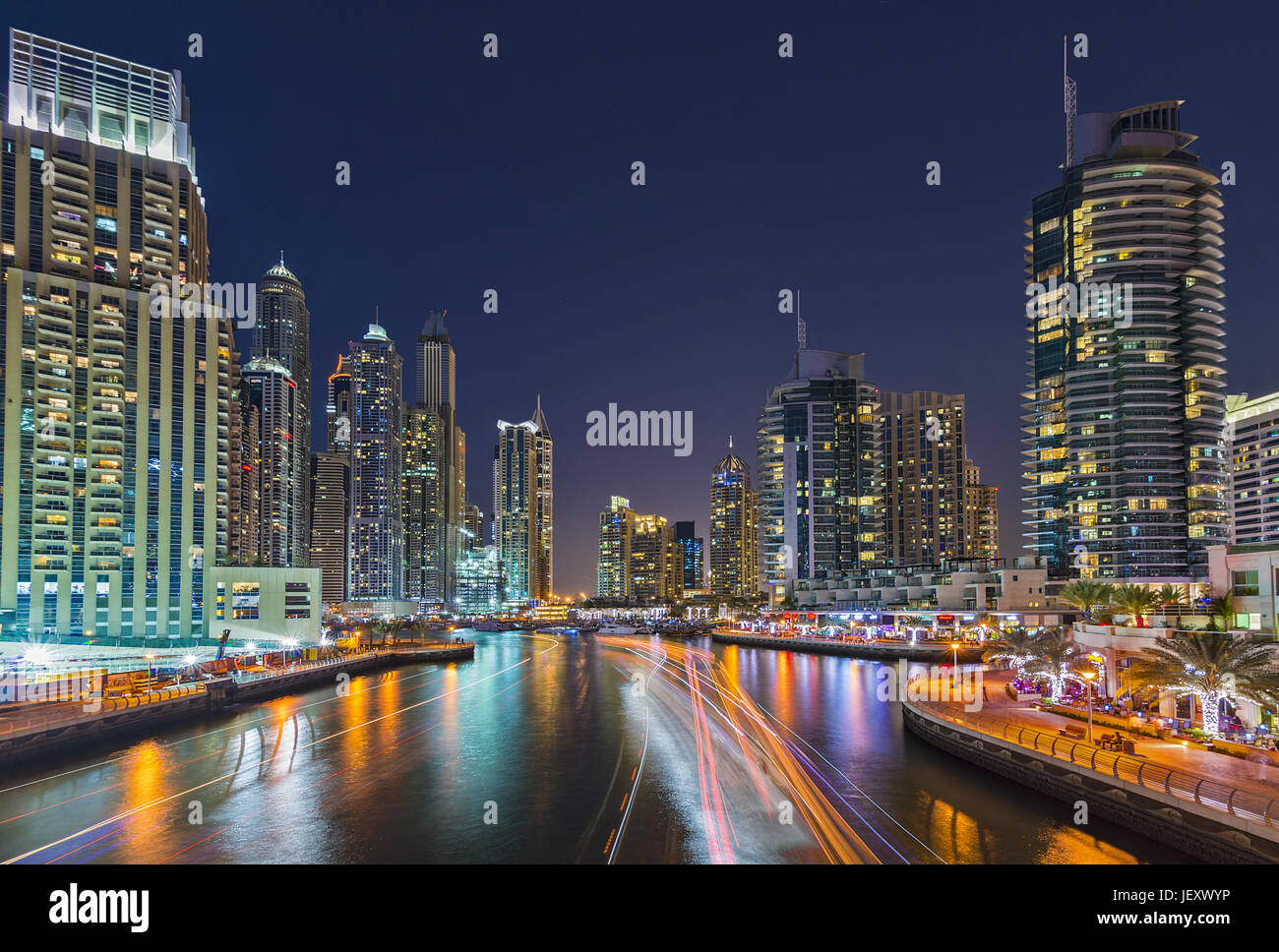 Dubai Marina at Night Stock Photo