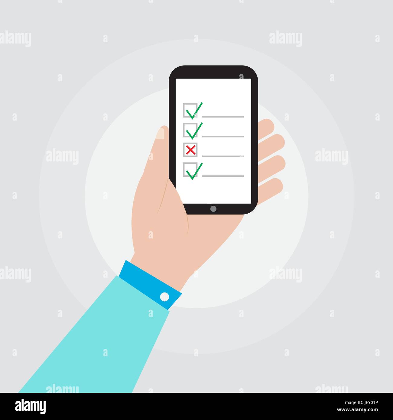 hand holding smartphone with checklist icon vector illustration Stock ...