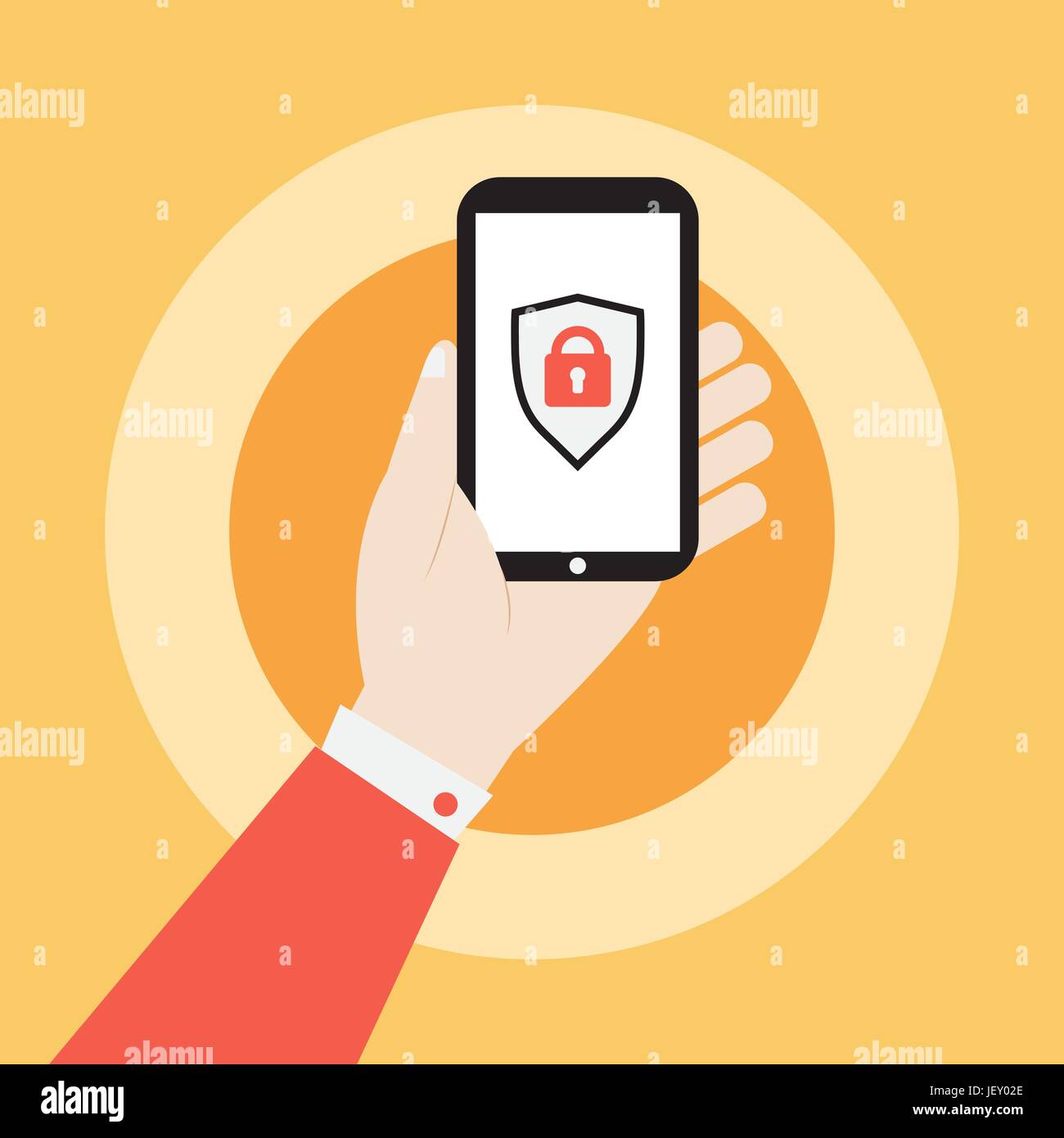 hand holding smartphone with security icon vector illustration Stock ...