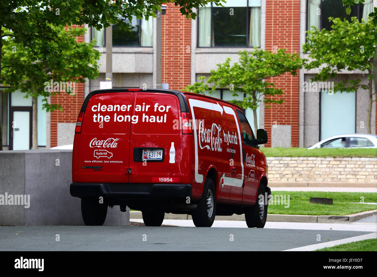 Hybrid electric powered Coca Cola delivery van, Baltimore, Maryland, USA Stock Photo