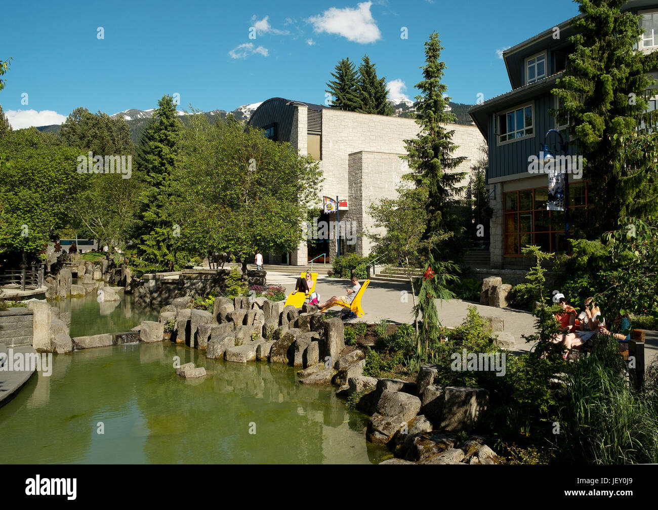 The Whistler Village on a sunny summer day.  Whistler BC, Canada. Stock Photo