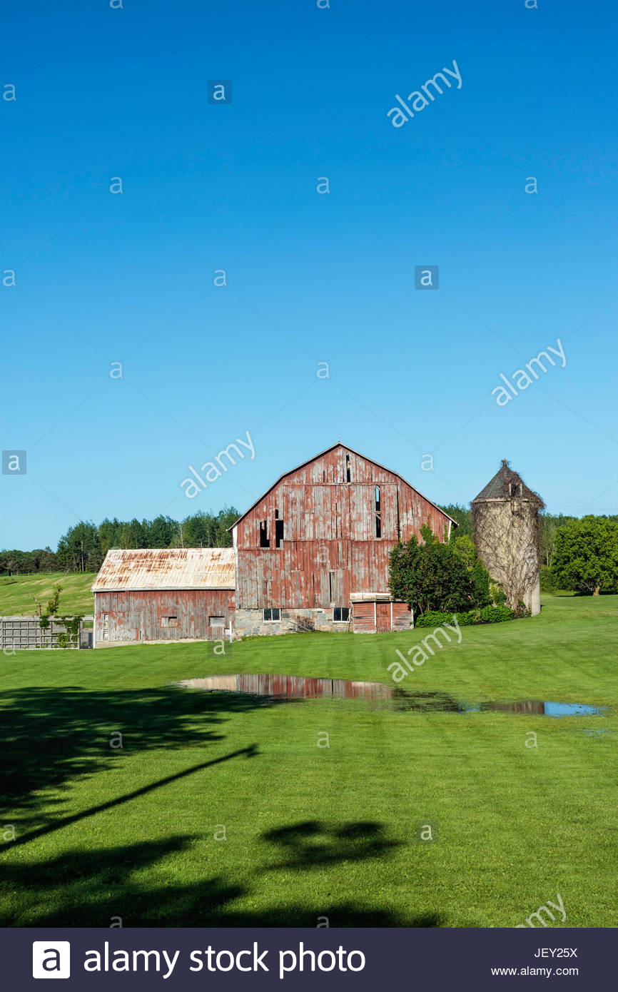 Old Barn With Attached Silo On A Farm Historic Timber Framed