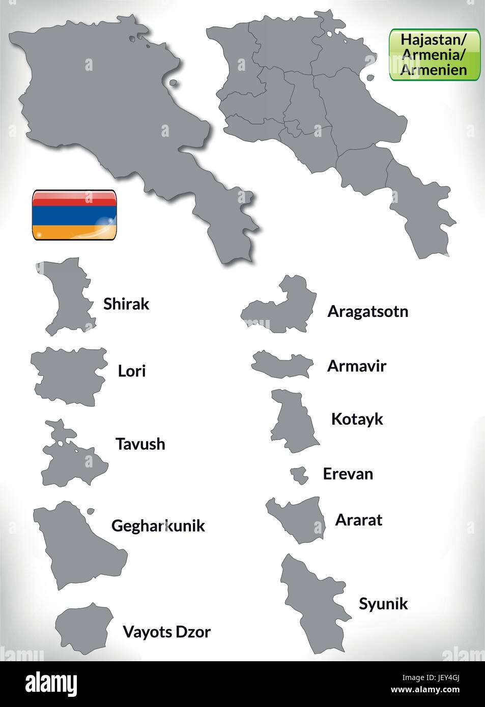 map of armenia with borders in gray Stock Vector