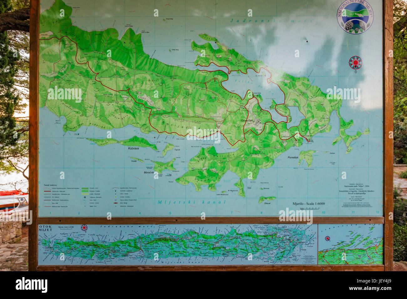 Map of Mljet Island National Park, Dalmatia, Croatia Stock Photo