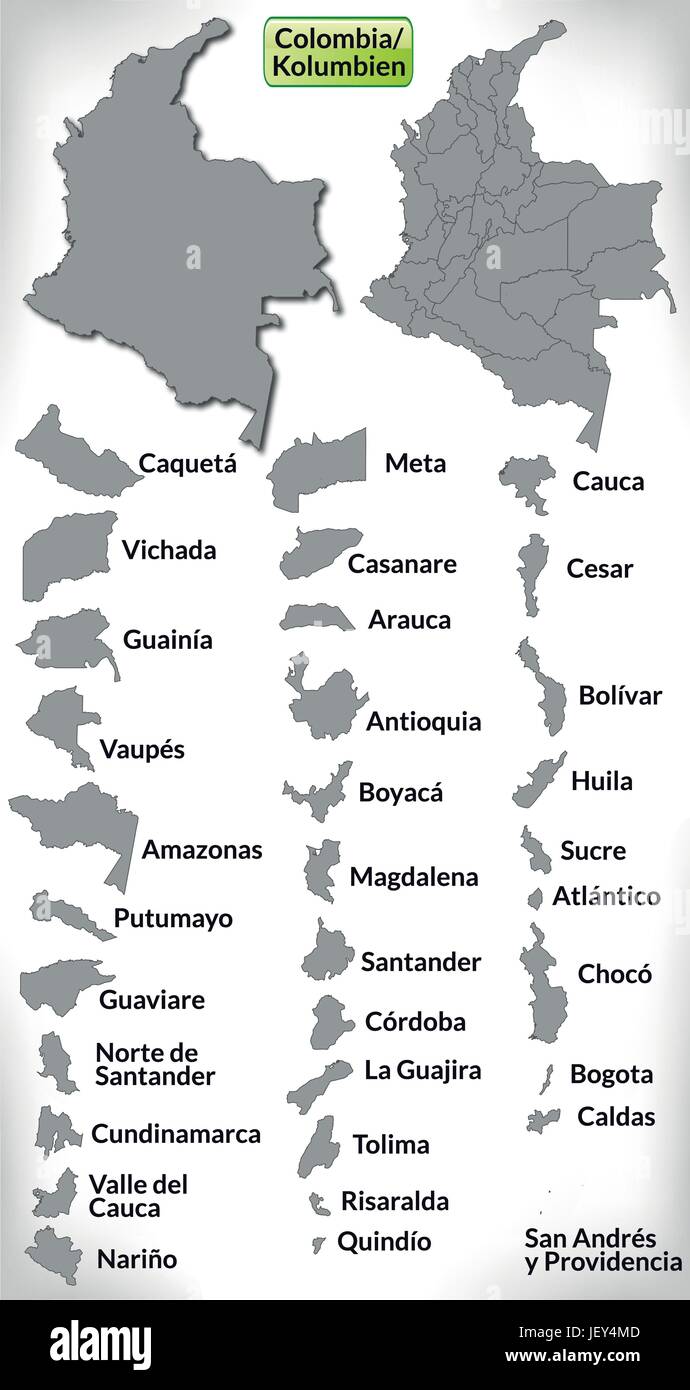 map of colombia with borders in gray Stock Vector
