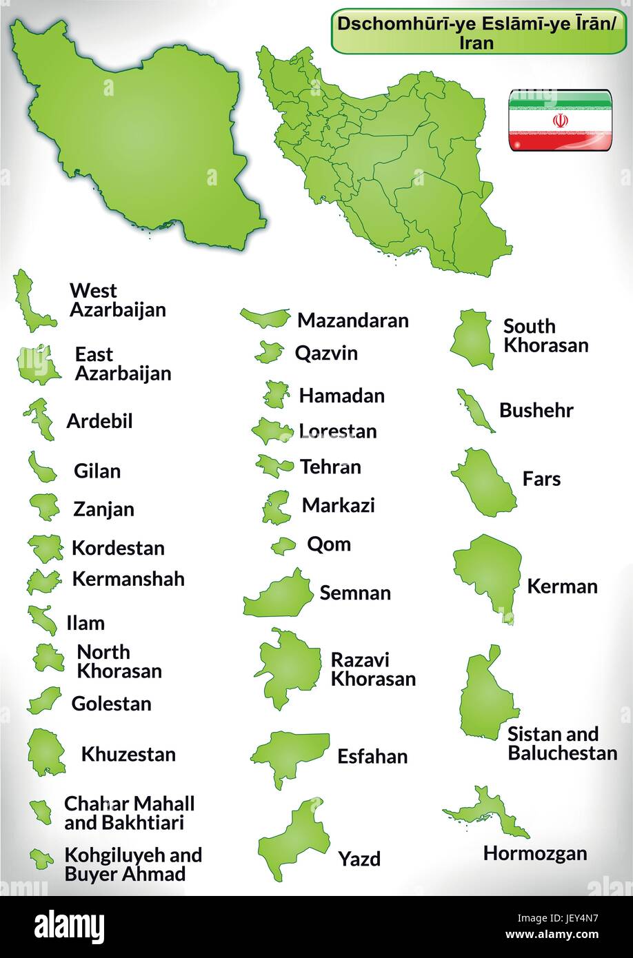 map of iran with borders in green Stock Vector