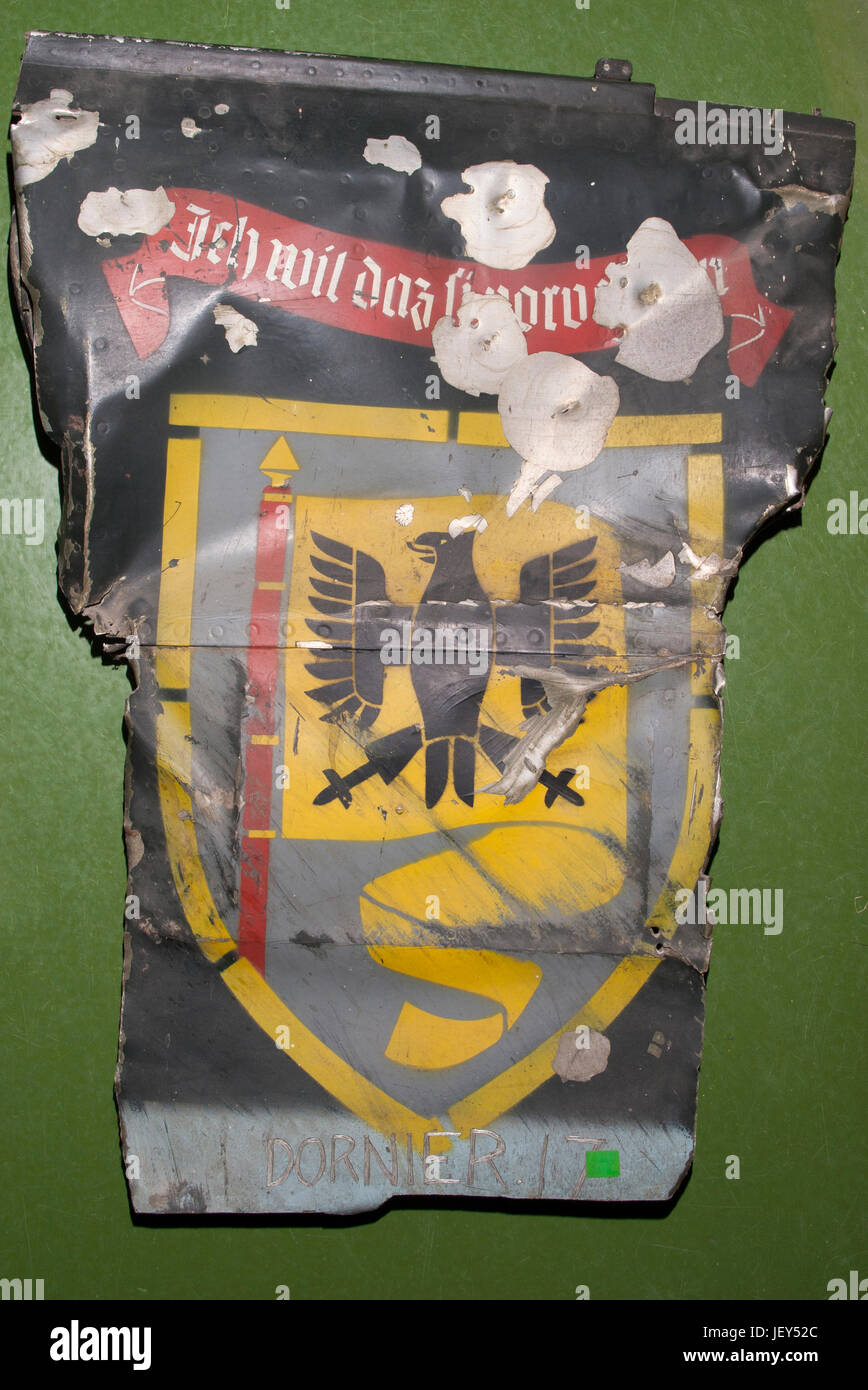 Cockpit Wall emblem on Display at Museum Of Army Flying, Middle Wallop, Hampshire, England, from Luftwaffe bomber 8 KG77 Dornier Do17Z-3 (WNr2642). Ri Stock Photo