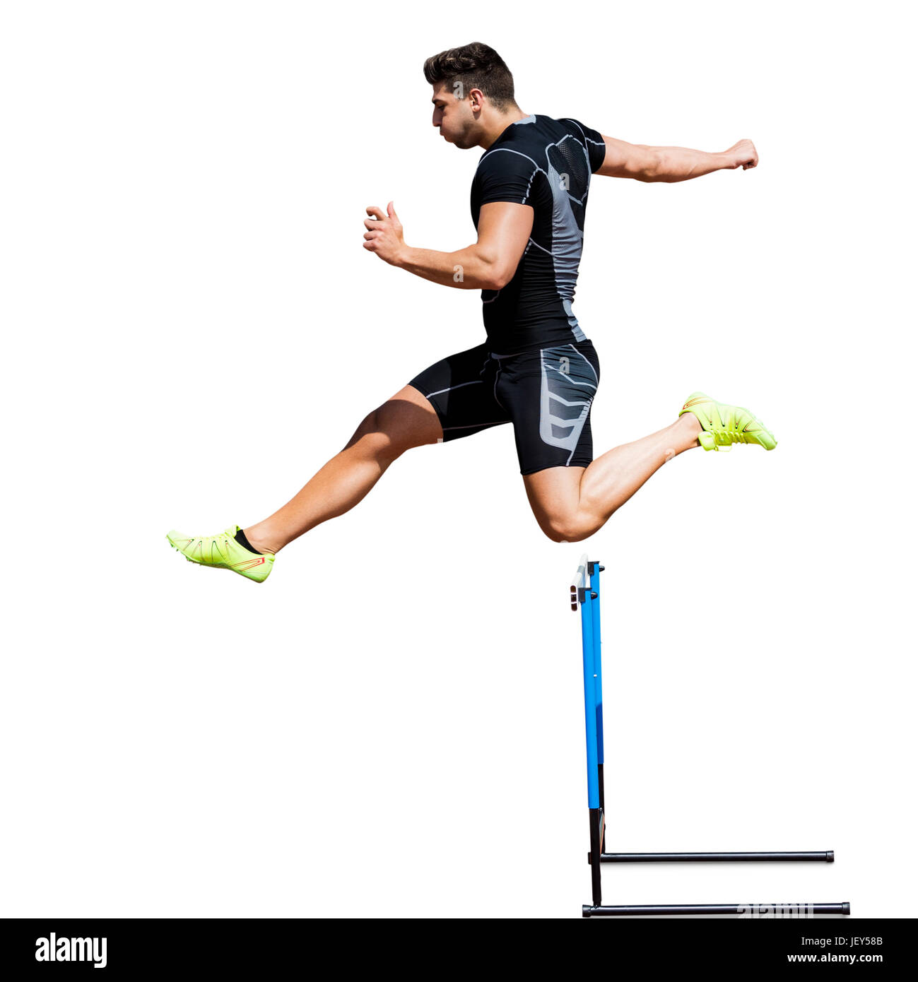 Athletic man practicing show jumping Stock Photo Alamy