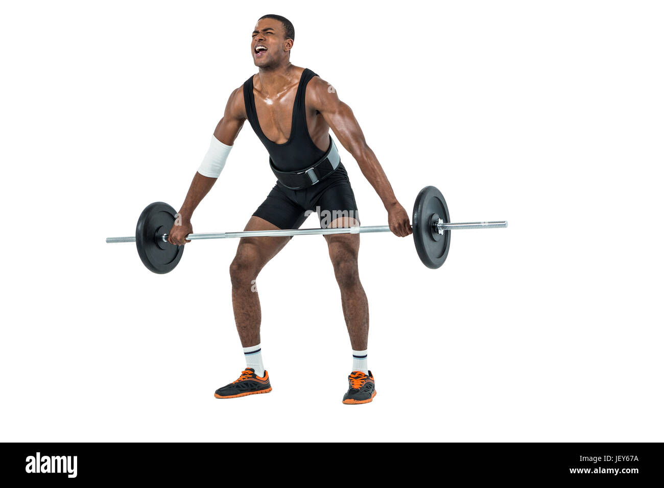 Bodybuilder lifting heavy barbell weights Stock Photo Alamy