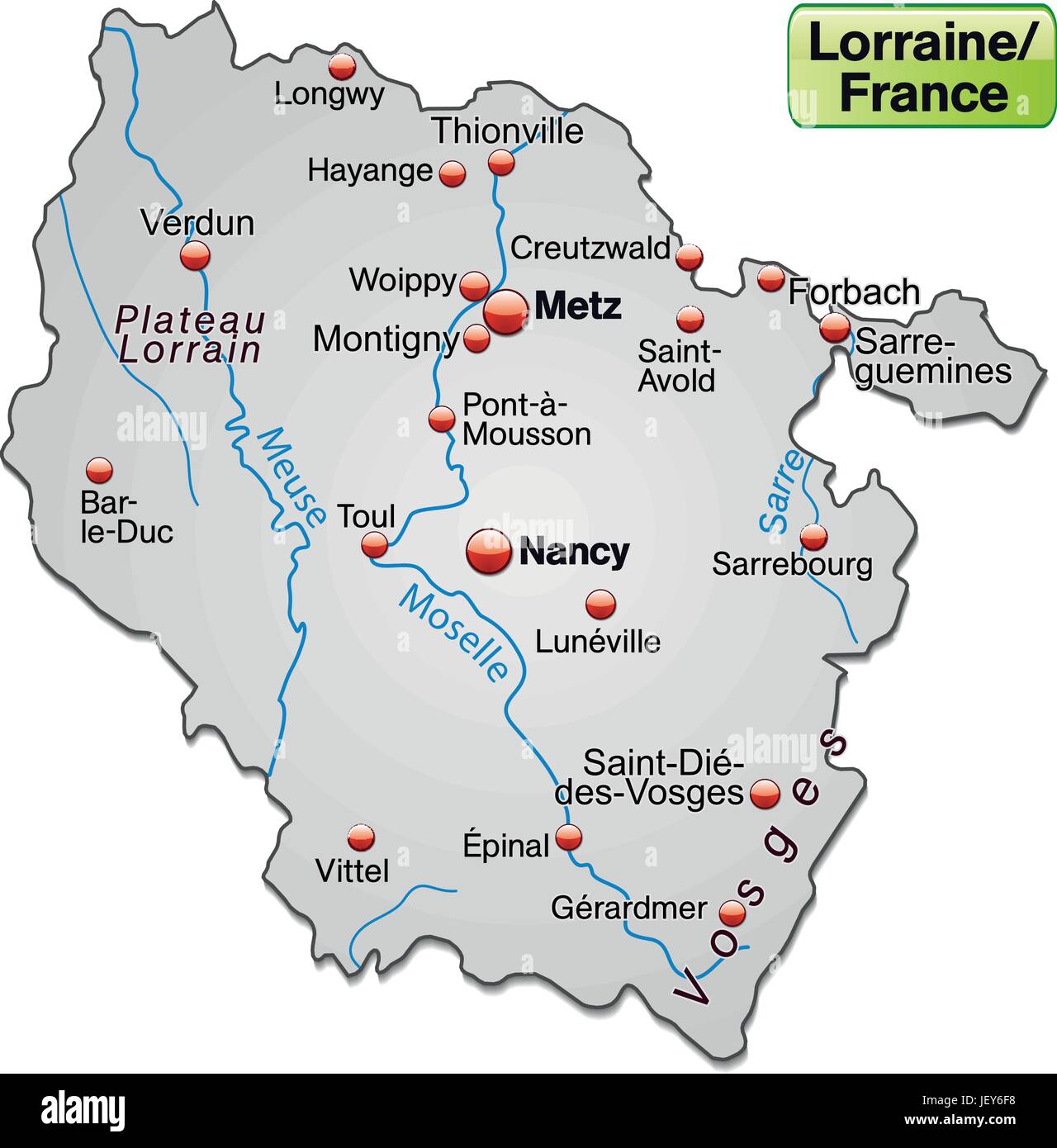 island map of lorraine as an overview map in gray Stock Vector Image