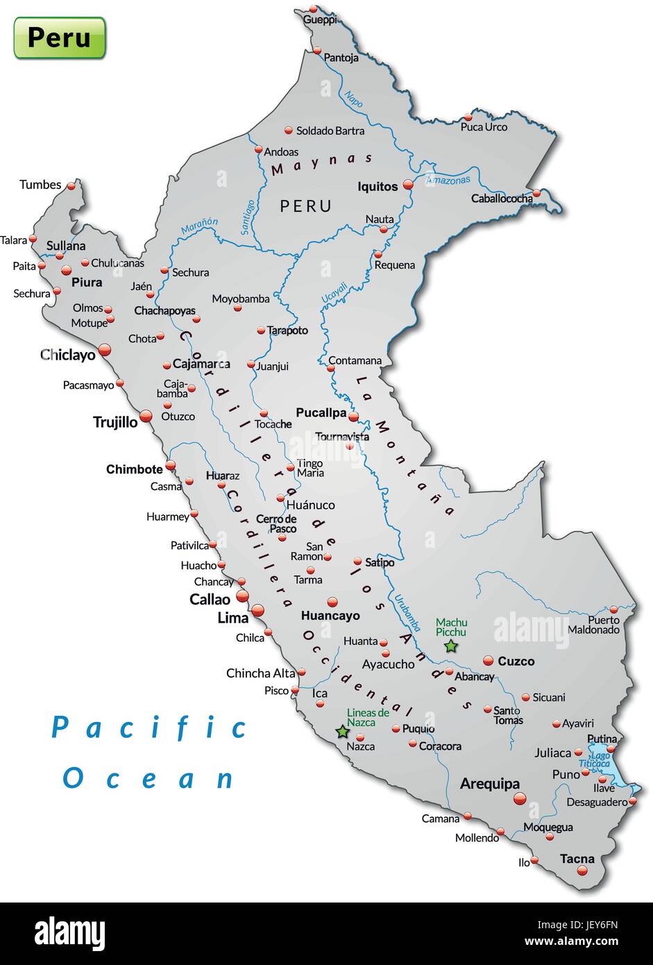 island map of peru as an overview map in gray Stock Vector Image & Art