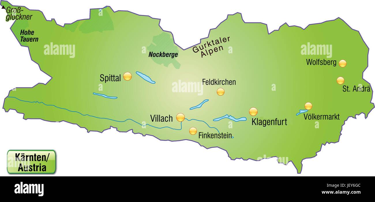 island map of kaernten as an overview map in green Stock Vector