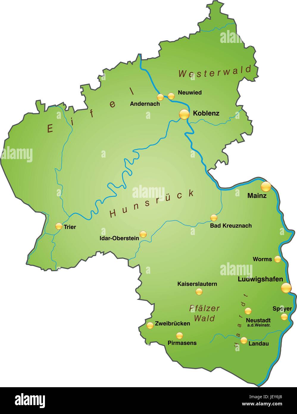 map of rhinelandpalatinate as an overview map in green Stock Vector