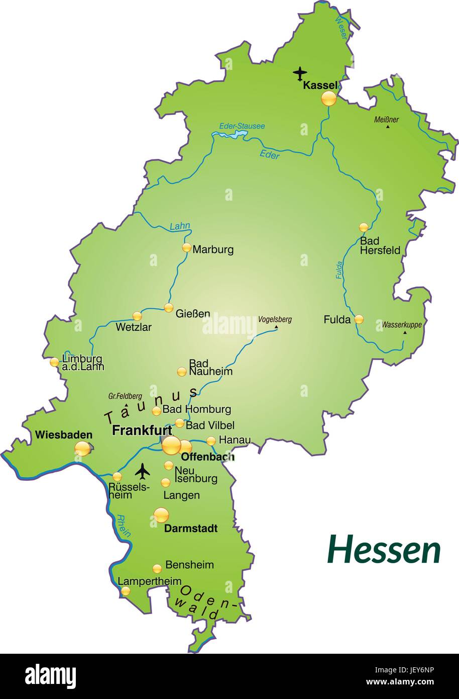 Hessen In Germany As An Island Map With All The Important Topographical Hessen In Germany As An Island Map With All The Important Topographical