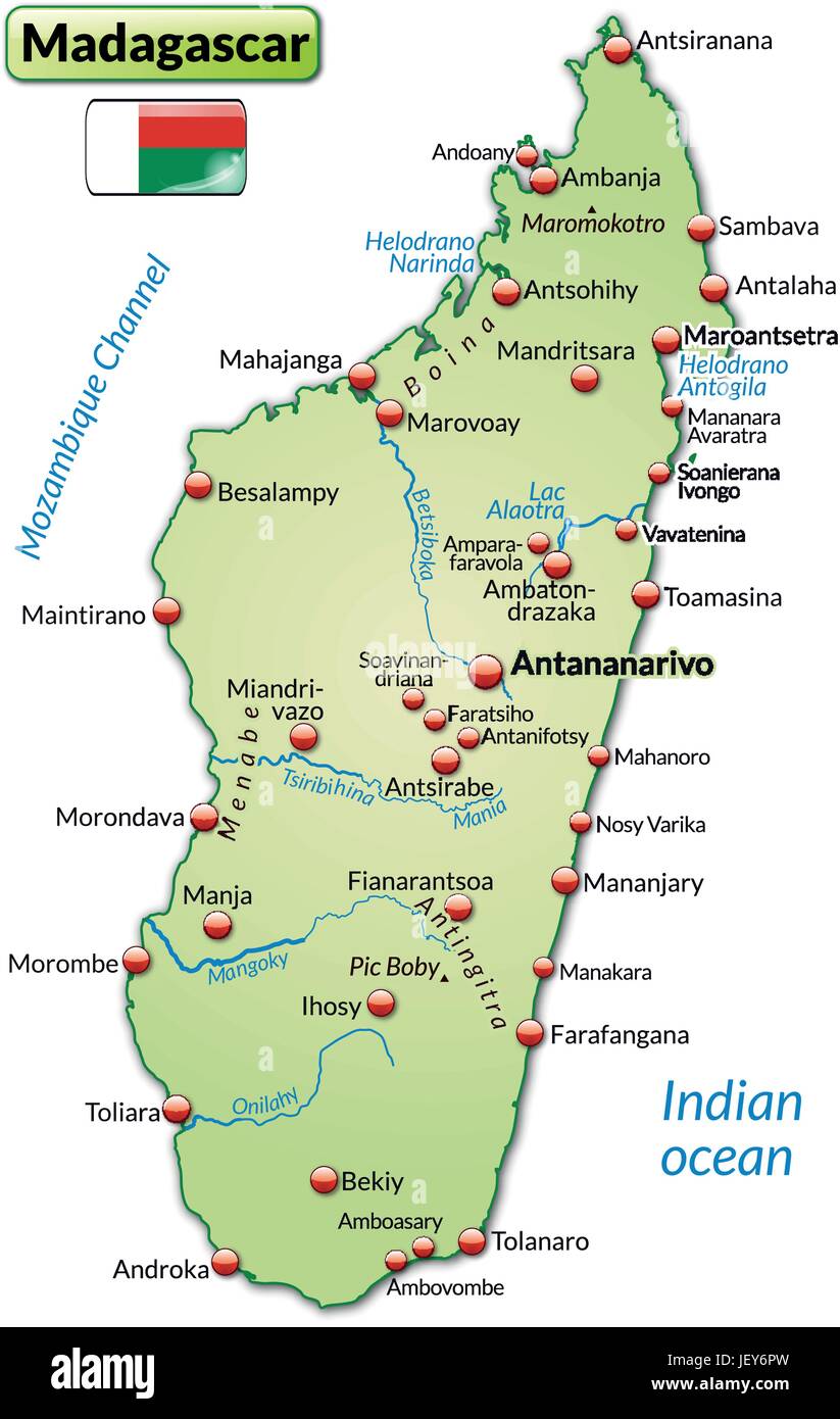 map of madagascar as an overview map in pastel green Stock Vector Image
