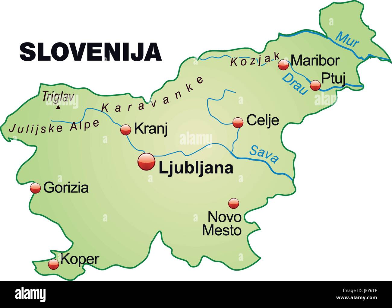 map of slovenia as an overview map in pastel green Stock Vector Image