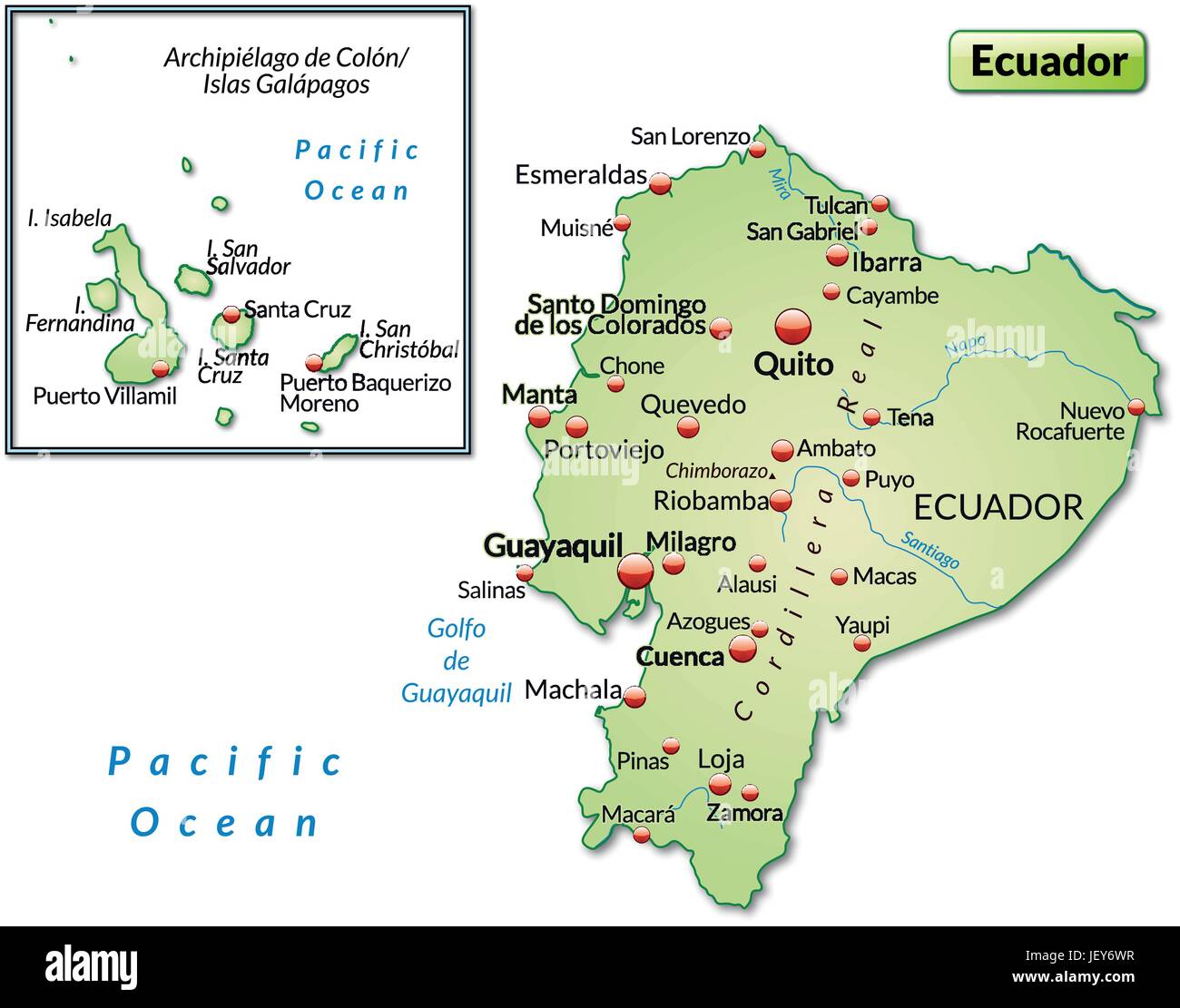 island map of ecuador as an overview map in pastel green Stock Vector