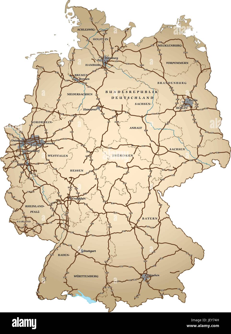 map of germany with transport in bronze Stock Vector
