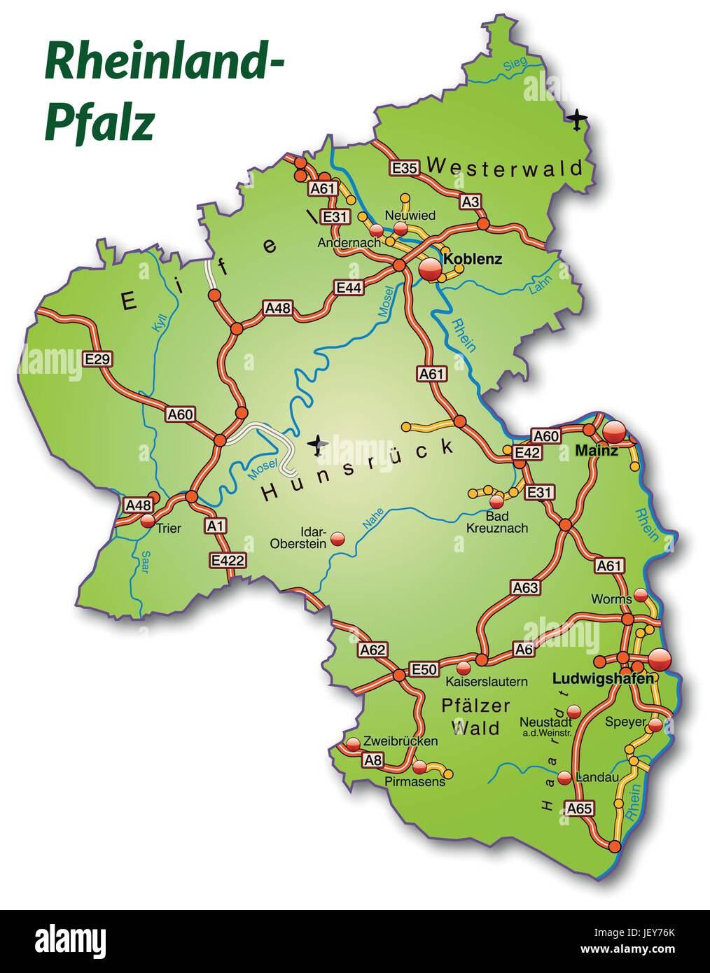 map of rhinelandpalatinate with transport network Stock Vector Image
