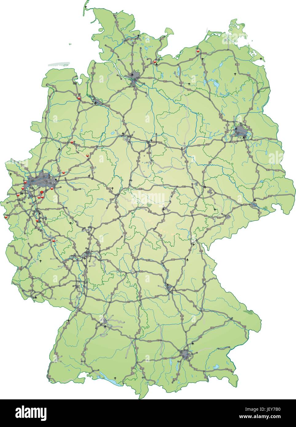 map of germany with transport network in pastel green Stock Vector