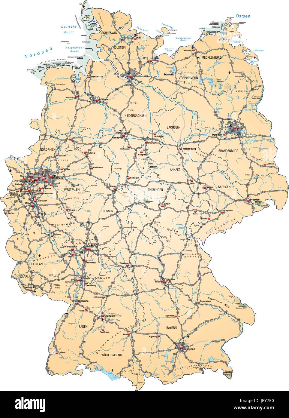 地図・旅行ガイド Eisenbahnfuehrer Deutschland GeraMond map of germany with transport network in pastel orange Stock