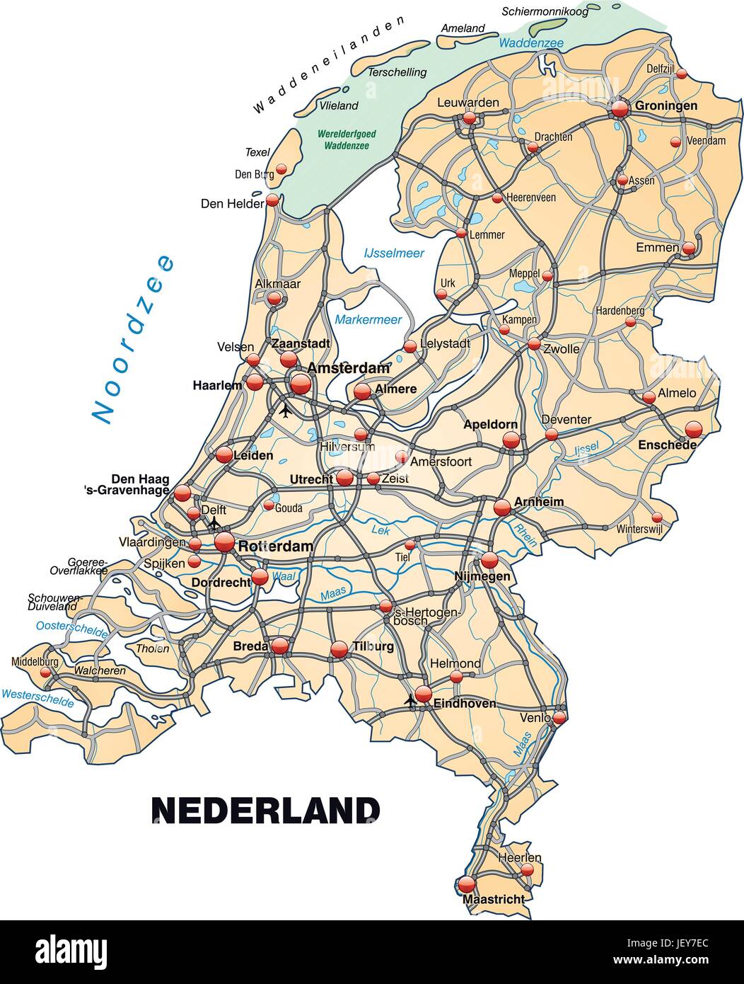 map of netherlands with transport network in pastel orange Stock Vector ...