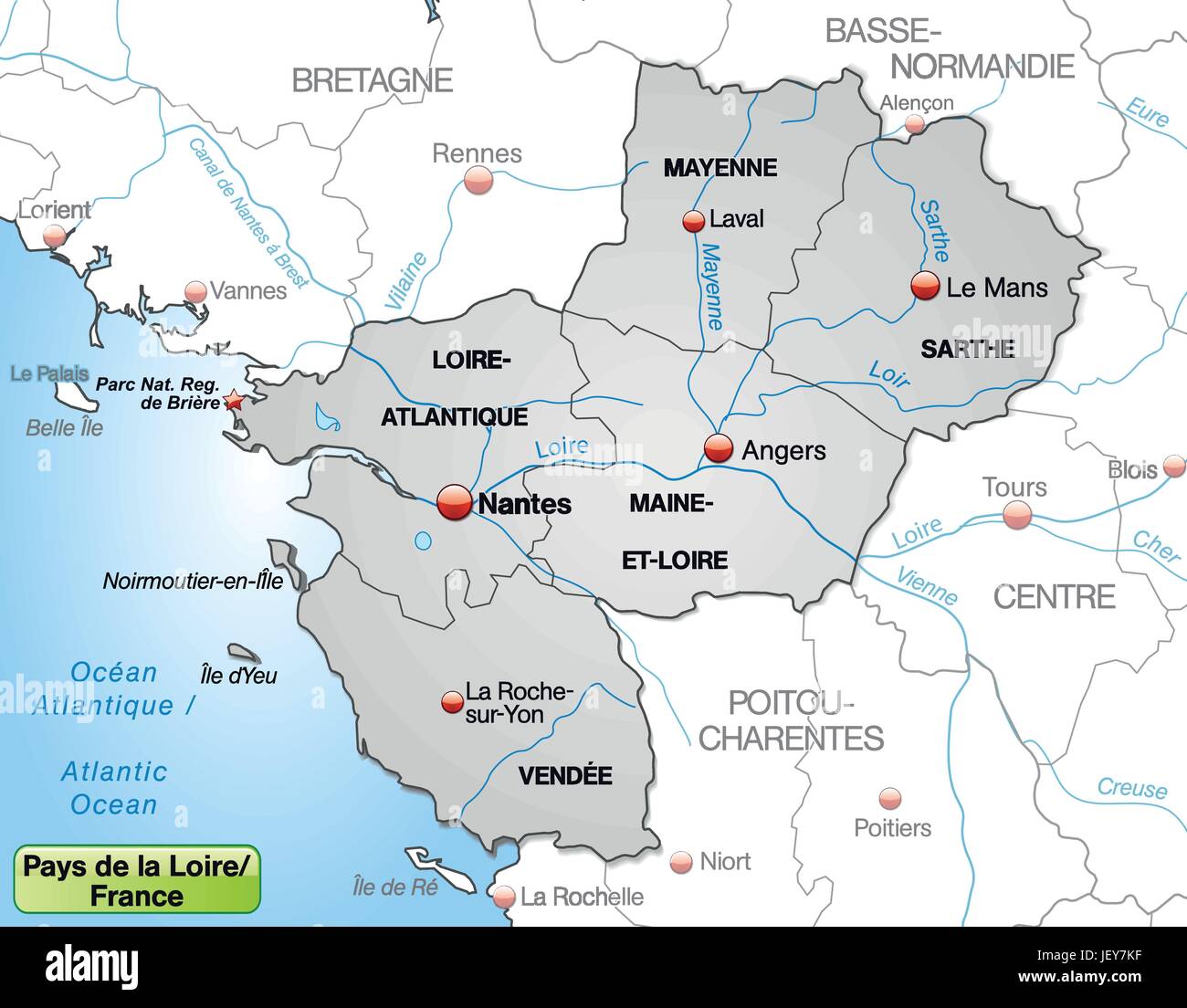 Map Of Pays De La Loire Map Of Pays De La Loire With Borders In Gray Stock Vector Image & Art -  Alamy