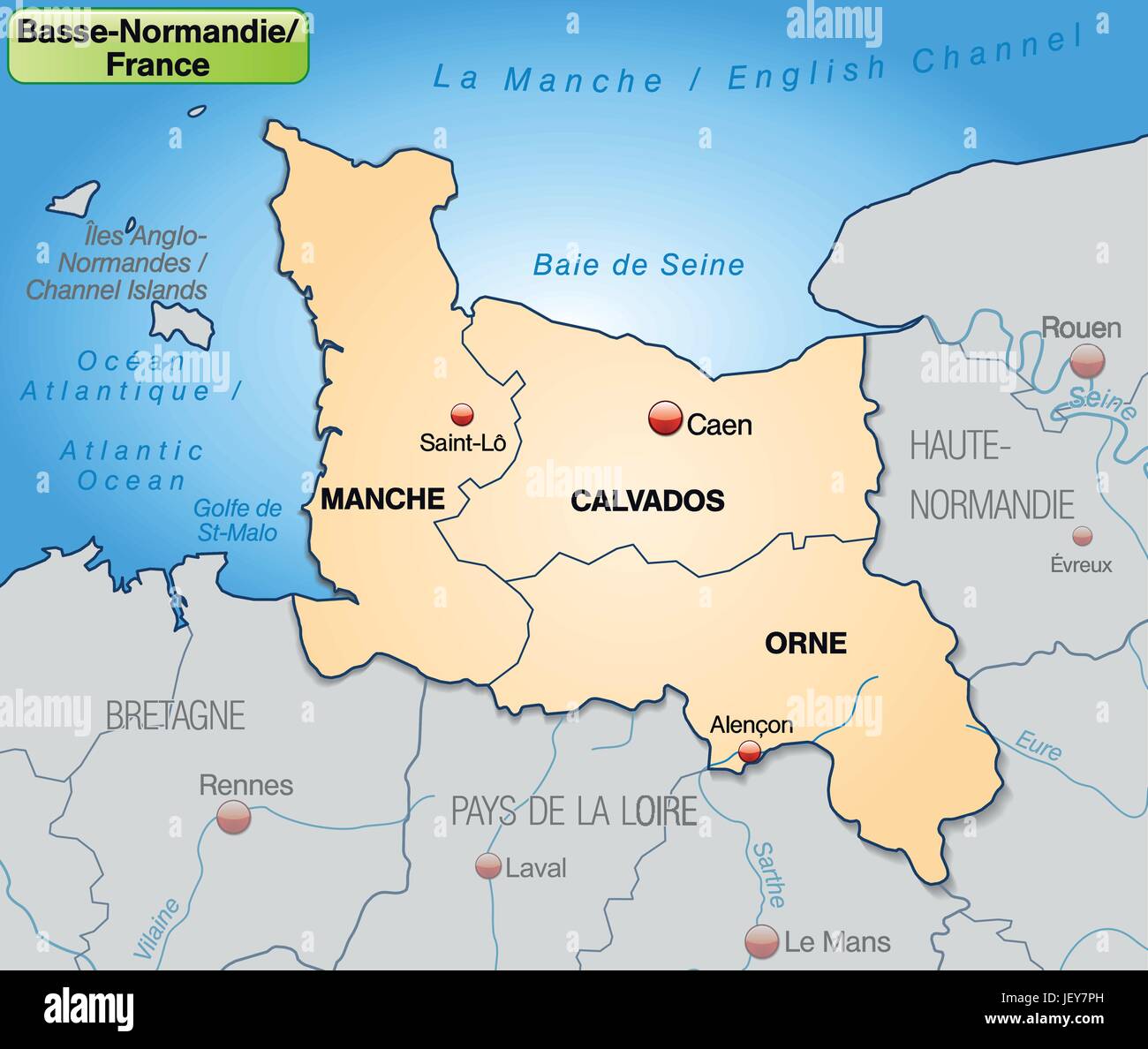 map of lower normandy with limits in pastelorange Stock Vector Image ...