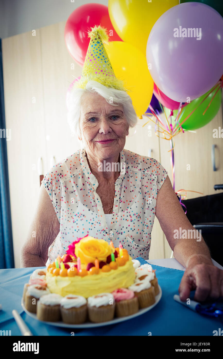 Senior woman celebrating her birthday Stock Photo
