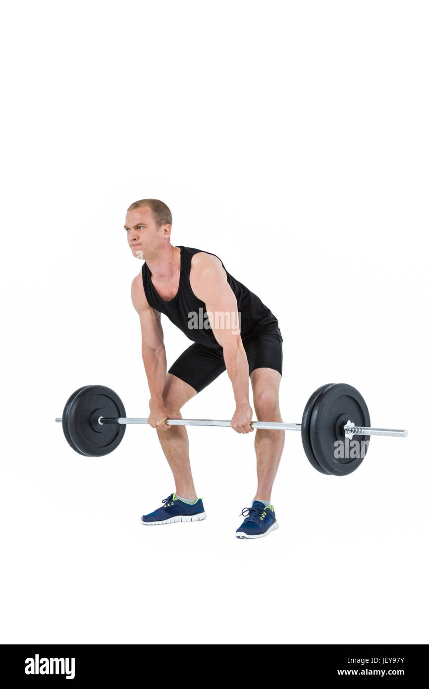 Bodybuilder lifting heavy barbell weights Stock Photo Alamy