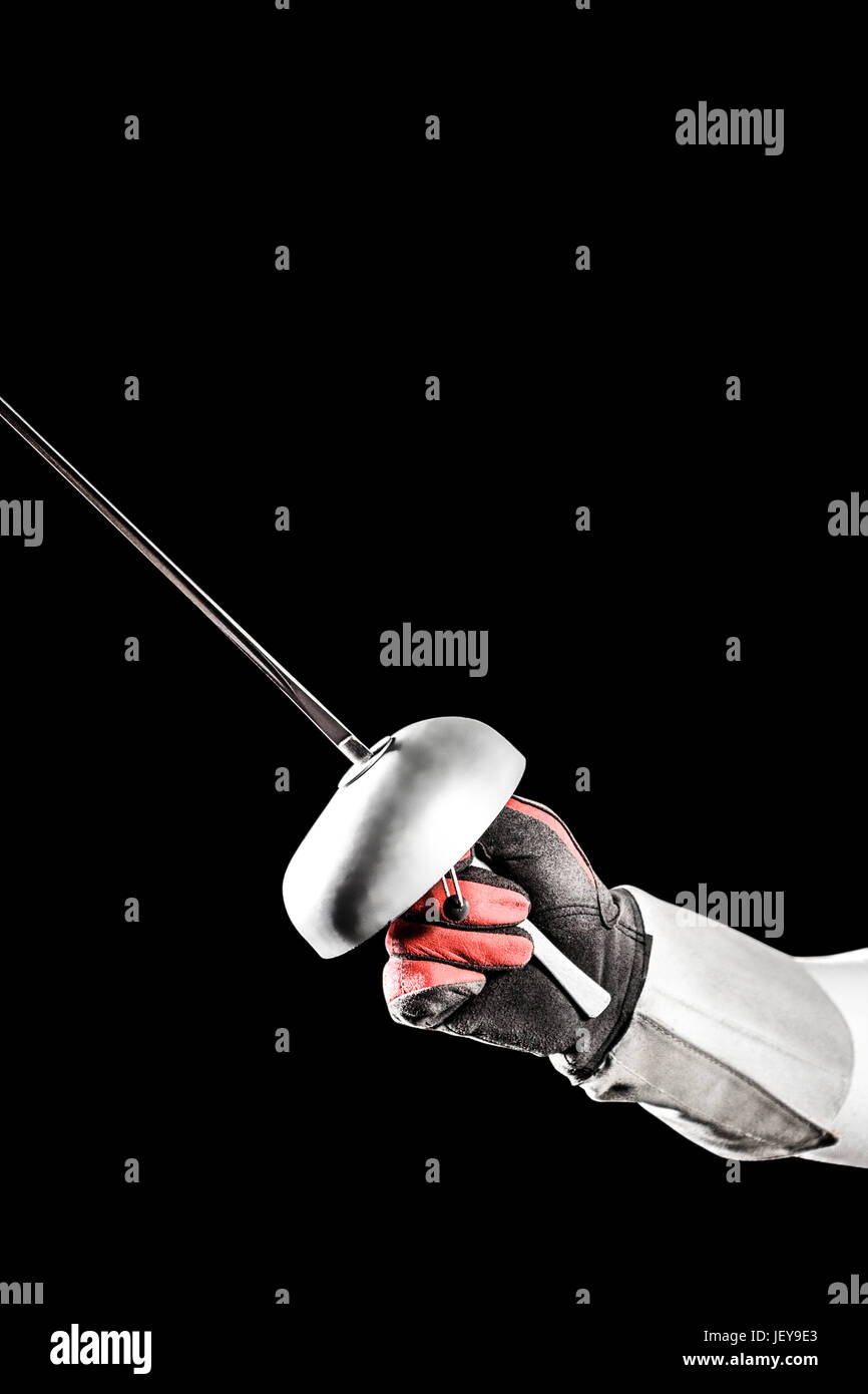 Swordsman holding fencing sword Stock Photo Alamy