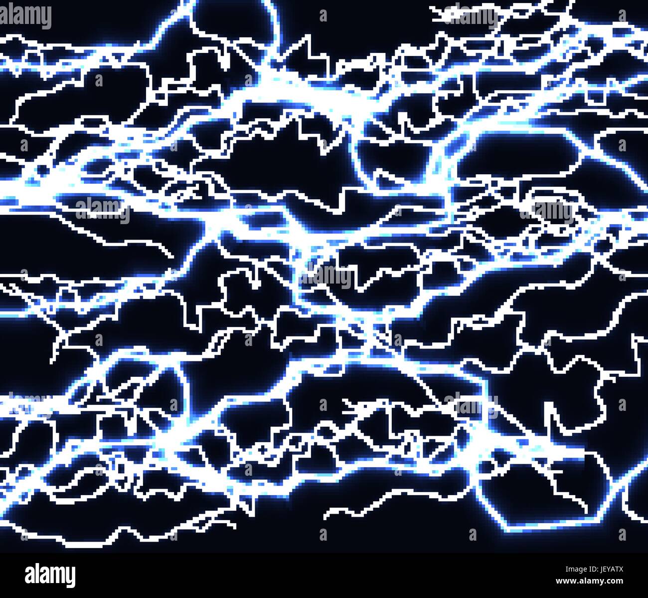 Bright realistic flash of lightning in the black sky, abstract vector background shining lightnings crossing each other. Unusual texture of electric r Stock Vector