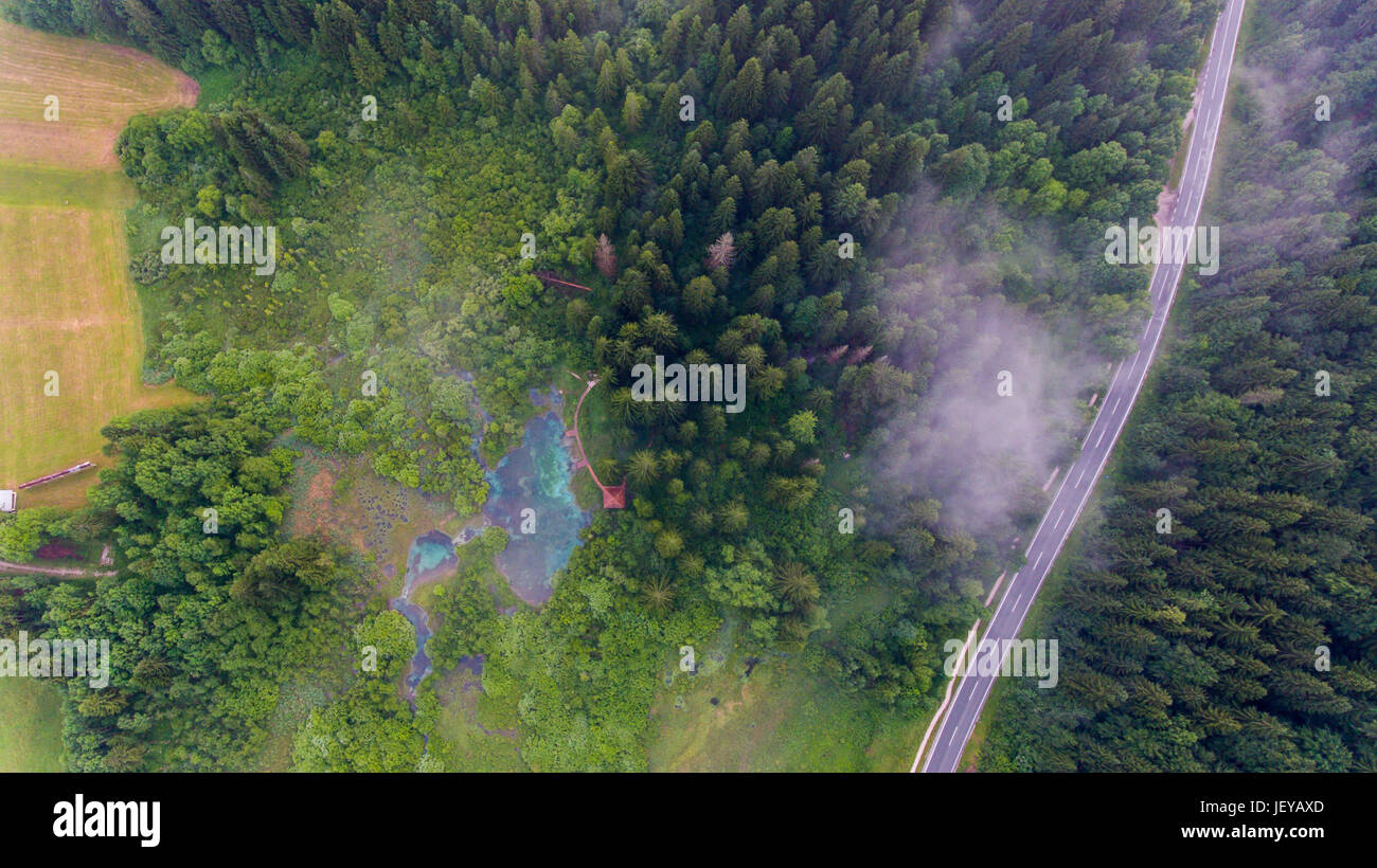 Aerial view of a forest with lake Stock Photo - Alamy