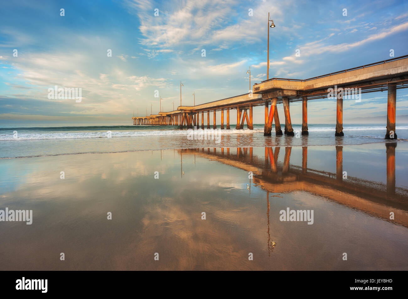 The iconic Venice Fishing Pier photographed after sunrise in Marina Del Rey, CA. Stock Photo