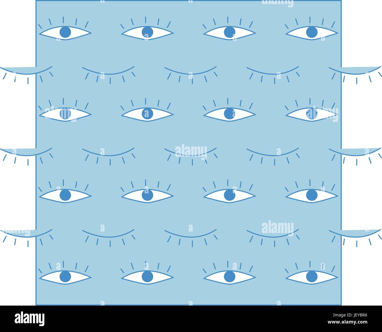 Textile design pattern with open and closed girls eyes hires stock