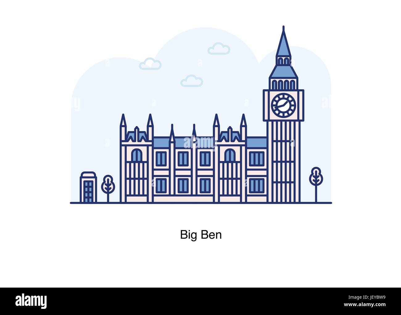 Vector line illustration of Big Ben, London, England. Stock Vector