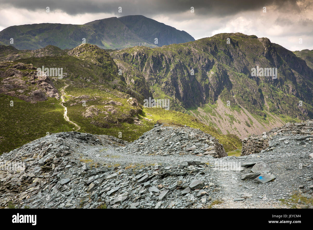 Cmb565	UK, Cumbria, Fleetwith Pike, Hay Stacks and Great Gable, from old Dubs slate quarry spoil heap Stock Photo