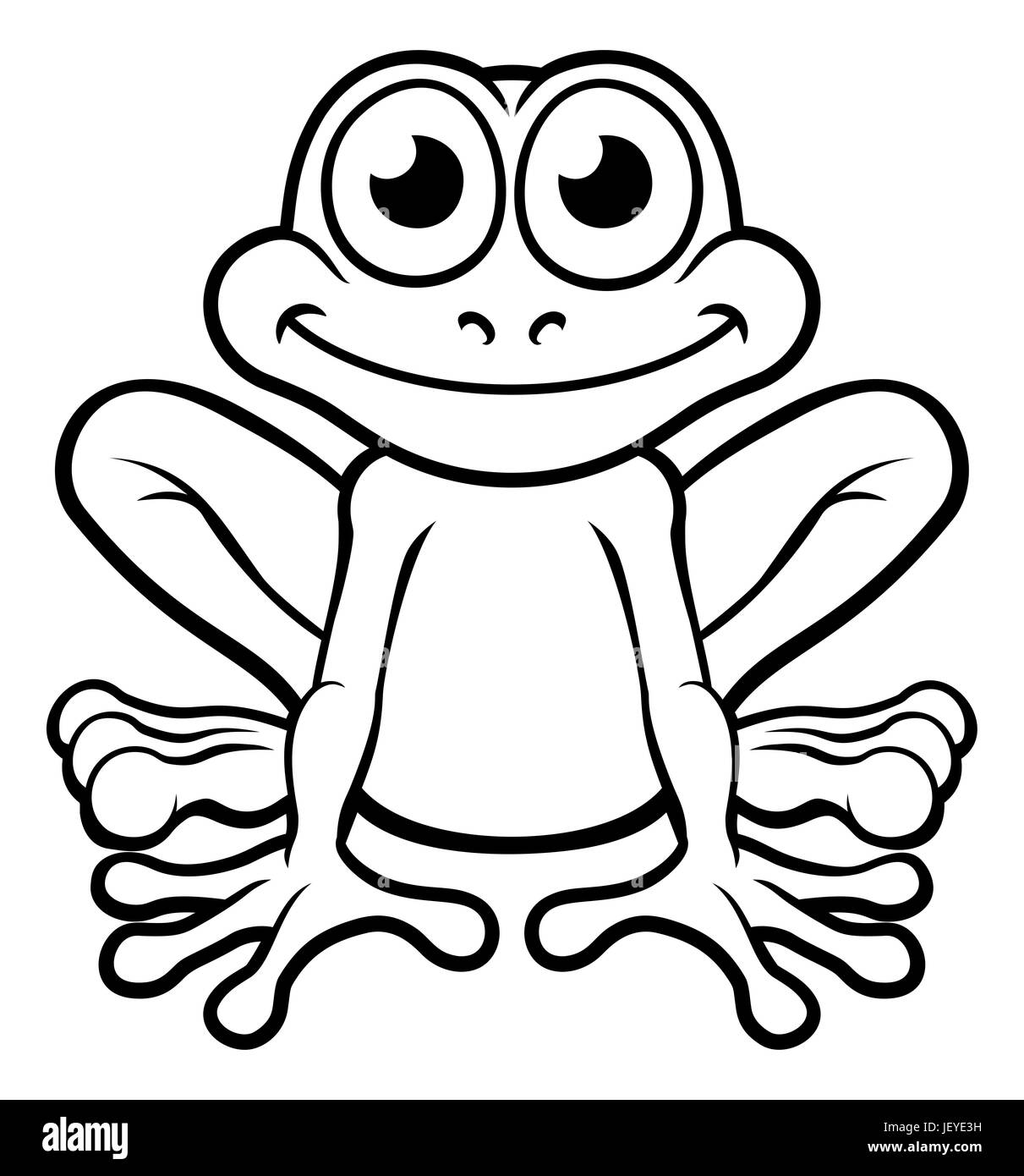 An illustration of a cute frog cartoon character outline coloring illustration Stock Photo