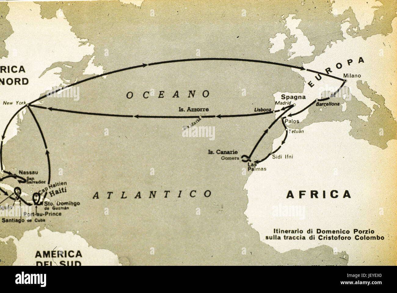 Route of the first trip of Christopher Columbus, 1492 Stock Photo - Alamy