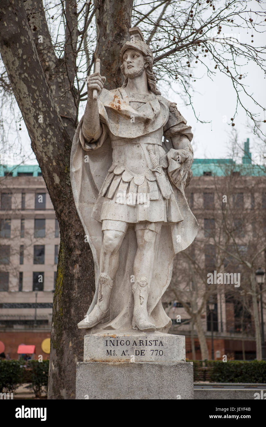 Madrid, Spain - february 26, 2017: Sculpture of Inigo Arista King at Plaza de Oriente, Madrid. He was considered the first King of Pamplona, 770 Stock Photo